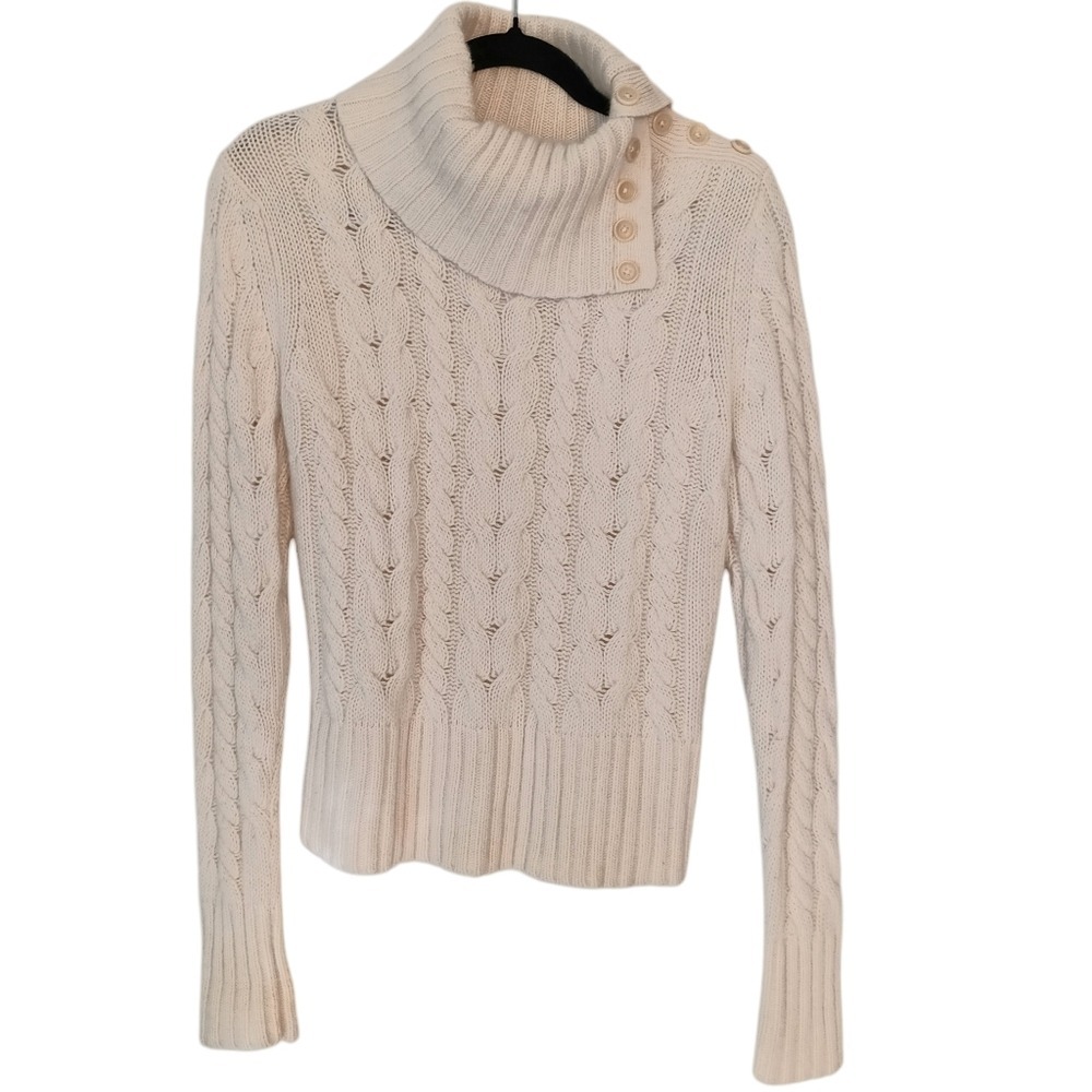 Banana Republic Sweater Womens Medium Ivory Angora Lambswool Cable Knit Button